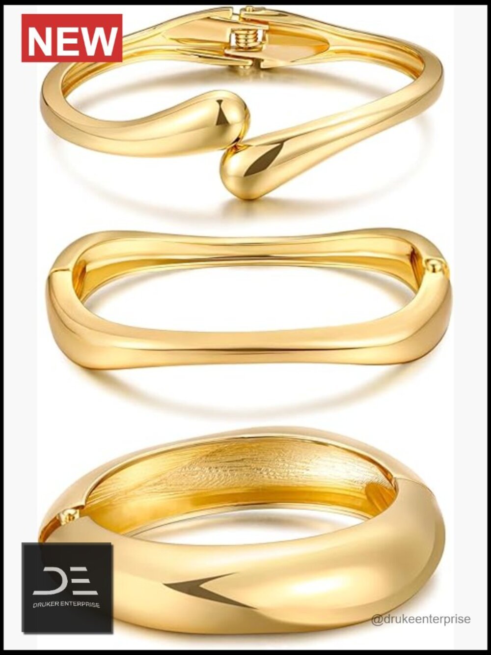 Chunky Gold Plated Bangle Bracelets Set Stackable Cuff Statement Jewelry